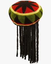 Jamaican Hat with Hair Caribbean Rasta Beanie Hat Fancy Dress Headwear