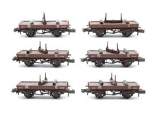 PECO 'N' GAUGE NR-39E RAKE OF 6 LNER BAUXITE BOGIE BOLSTER WAGONS *WEATHERED*