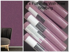 Job Lot - 6 x FULL ROLLS  Plain  Purple Wallpaper - Tough Thick Vinyl - 51160623