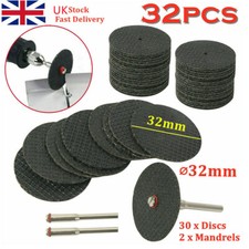30pcs 32mm Resin Cutting Discs Grinding Wheel + 2 Shank for Dremel Rotary Tool