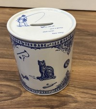 Spode Edwardian Childhood Moneybox Ceramic -Blue & White Toy Illustrations 1900s