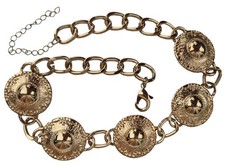 3cm Round EMBOSSED Pendant STATEMENT NECKLACE 40cm Short Chunky GOLD Tone Chain