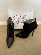 Steve Madden Devil Black Leather Pointed Toe High Heel Women's Boots Size UK 8
