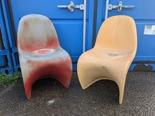 2x Plastic Chairs Moulded Red