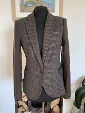 Zara Checked Wool Tweed Hacking Houndstooth Jacket Blazer Elbow Patches - Medium
