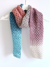 Handmade Crocheted Granny Stripe Scarf in variegated yarn