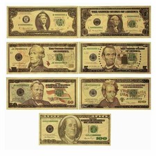 7pc Set of Gold Plated US Dollars 1 2 5 10 20 50 100