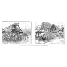 NEW GUINEA Native Huts - Antique Print 1886