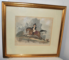 Antique Napoleon print- ' Bonaparte on St Helena'- Framed & Coloured- RARE GC