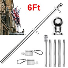 6Ft Heavy Duty Adjustable Flag Pole Kit Stainless with Wall Bracket & Outdoor UK