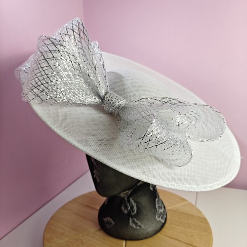 White silver large fascinator - white,