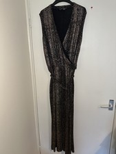 Ladies Black Sparkly Plus Size Jumpsuit Size 18 Bronze Abstract Belt Free Post