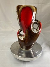 Vintage Fat Lava Vase Red Brown West German Style 8 Inch Retro Drip Glaze