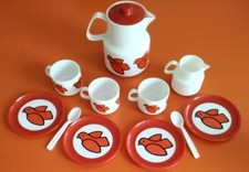 Vintage Retro 60-80s Plastic Dick Bruna Bird Print Kids Doll Tea Set Teapot Cups