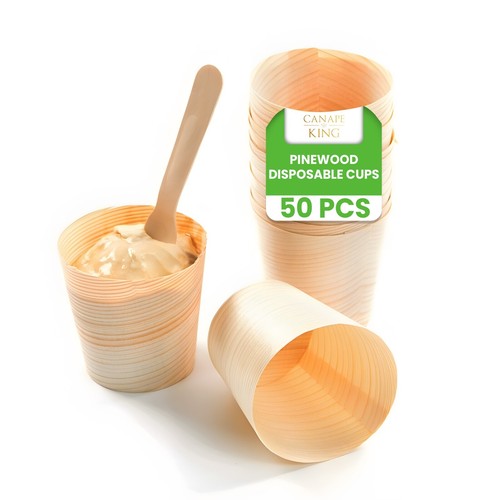 Disposable wooden serving cups - wooden,