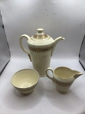 Newhall England Pottery Coffee Pot , Milk & Sugar Bowl Fortuna Shape Art Deco