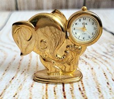 Y2K Vintage 2000s Miniature Gold Coloured Cartoon Elephant Clock,