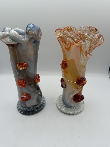 Vintage art glass vase set - set, of