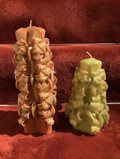 2 Hand Carved Candles 