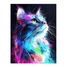 Birman Cat Lover Neon Glowing Blue Pink Portrait Wall Art Poster Print Picture