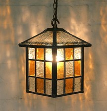 Ceiling Light Vintage Leaded Glass Porch Lantern Pendant Rewired and VGC