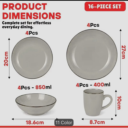 Piece grey round glossy - 16-piece,