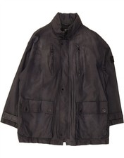 HUGO BOSS Mens Hooded Faux Leather Coat UK 44 2XL Black PVC AQ01