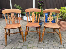 Set 3 Vintage Antique Old Spindle Back Farmhouse Kitchen Dining Chairs