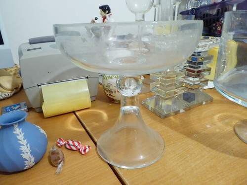Large clear glass trifle - glass,