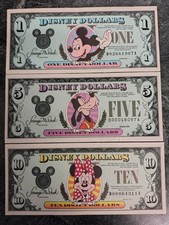 Vintage Walt  Disney World Dollars $1 $5 $10 Collectible Currency With Envelopes