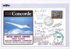 CONCORDE BRAZIL-GB FIRST FLIGHT Air Mail 1985 PILOT +CREW SIGNED Rio-London WQ90