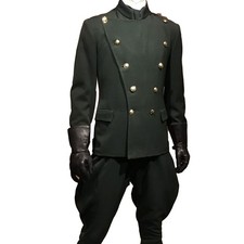 Men's 1920s Chauffeur Uniform,  Army Frock Coat Green Wool Historical Coat