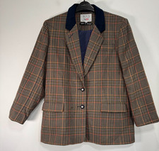Avoca Blazer Jacket Womens Medium UK 14 Brown Plaid Tweed Wool Single Breasted