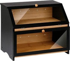 SG Traders Bamboo BreadBin 2-Layer Bread Bin Box with Lid for Freshness