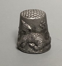 Vintage Pewter Cat Ornate Thimble by L M