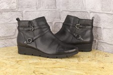 BLACK LEATHER WEDGE HEEL ANKLE BOOTS SIZE 7 / 40 BY TU SOLE COMFORT USED