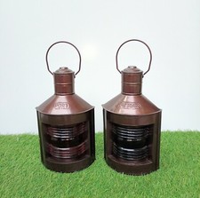 Set of 2 Beautiful Oil Lamps in Red & Green Colour Boat Light Port Lantern Decor