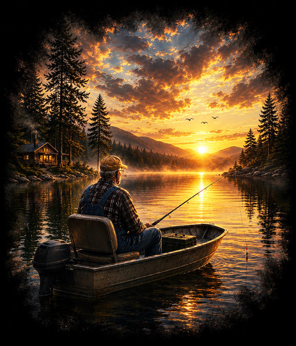 Sunset fishing scene tee - sunset,