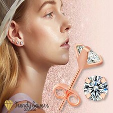  14K Rose Gold Plated  4 Prongs  Surgical Steel Zircon Crystal Stud Earrings