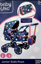 NEW Baby Chic Junior Dolls Pram With Matching Change Bag Fits Dolls Up to 45 cms