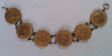 vintage brass gilt 3 three pence all 1937 coins bracelet 18-1/2cm long