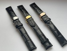 Beautiful 18mm FOR OMEGA Black Leather Strap Band butterfly push button buckle