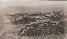 WW1 Ammunition depot stacks artillery shells Europe Original Photo