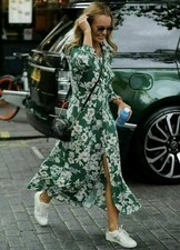 Zara Green Linen Shirt Summer Tunic Midi Dress Size S Small 8 10 