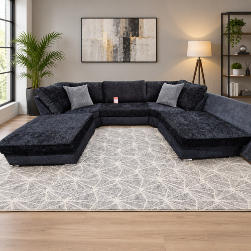 Shaped chenille fabric sofa - u,