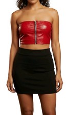 HOT & SEXY  FULL ZIP RED AMBOSSED VINYL WETLOOK BRA  BOOB TUBE TOP