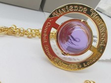 Vivienne Westwood Big Orb Necklace Pendant With Purple Gold Tone With Box C147