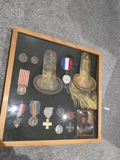 Rare WW2 WWI France group medals in frame, orders, pocket watch