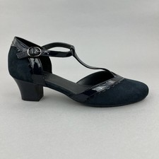 Hotter Viviene Comfort Navy T-Bar Mary Jane Mid Heels Salsa Sandal Shoes 39 UK6