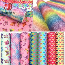 Rainbow Glitter Fabric Sparkle Shiny Leather Craft Material Bows Decor DIY